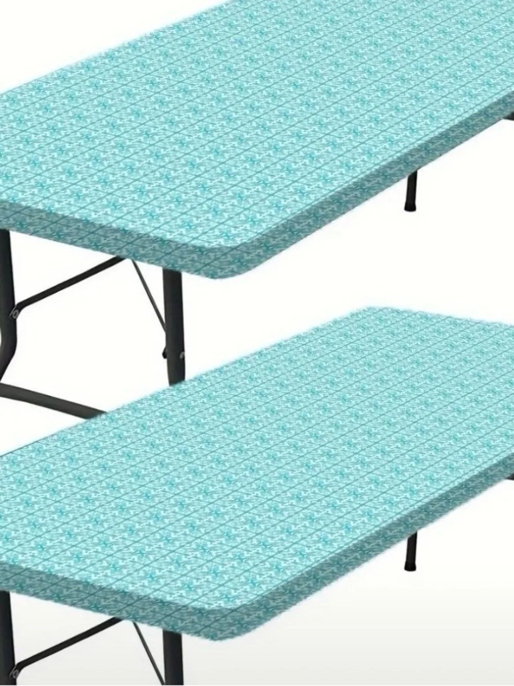 Aqua Tile-Print Stretchy Fitted 6ft Table Cover - Home Dining Table Linen